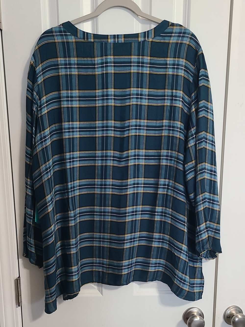 The Pioneer Woman Teal Plaid Tunic with Cream Floral Embroidery - Picture 4 of 5